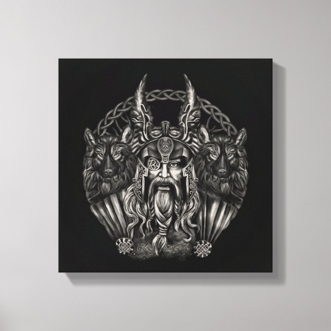 Impressão Em Tela Odin e seus lobos Geri e Freki (Frente)