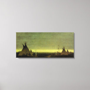 Impressão Em Tela Oeste Vintage, Acampamento Indígena ao Amanhecer p