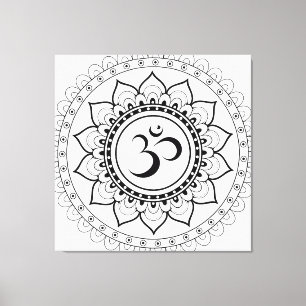 Impressão Em Tela Ohm Mandala Om Mandala Branco e Preto