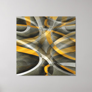 Impressão Em Tela Oitenta Retro Mostarda Amarelo e Cinza Abstrato Cu