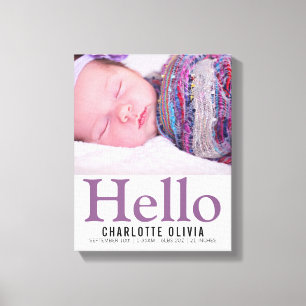 Impressão Em Tela Olá, Novo Bebê Roxo, Pensado Personalizado