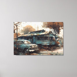 Impressão Em Tela Old cars in front of an old house