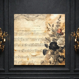 Impressão Em Tela Old Victorian Black and Beige Music Sheet