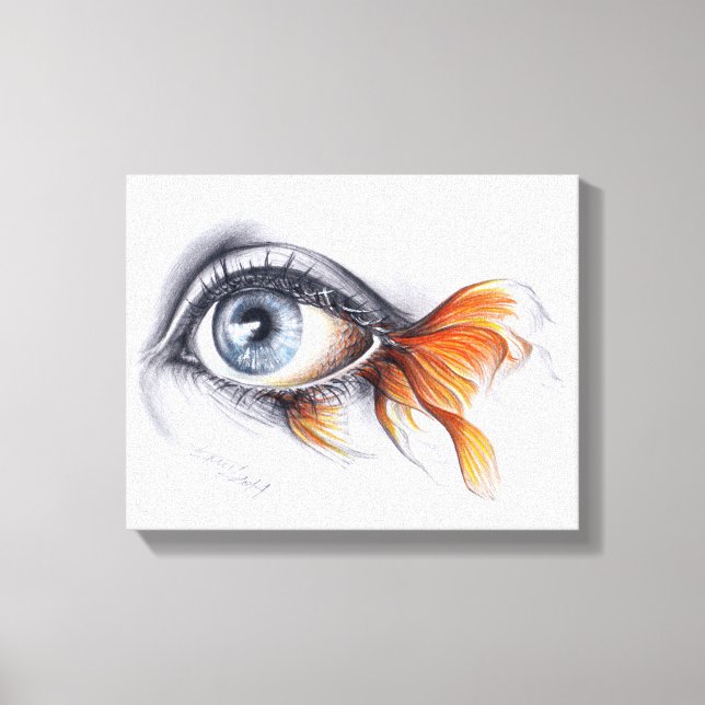 Impressão Em Tela Olho com cauda de peixe Arte de desenho surrealist (Frente)