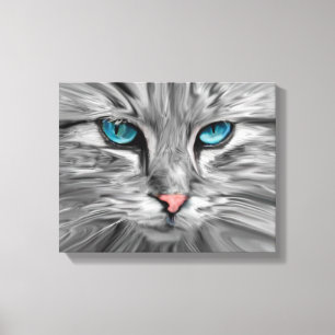 Impressão Em Tela Olhos de Gato Fofo Rosto Pintura a Óleo em Aquarel