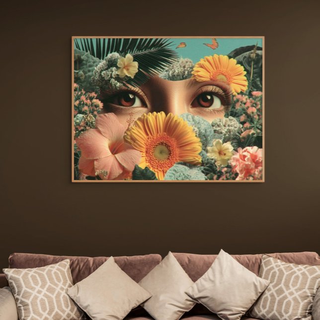 Impressão Em Tela Olhos Surreais e Flores com Borboletas (Surreal Eyes and Flowers with Butterflies)