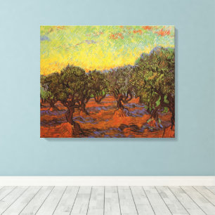 Impressão Em Tela Oliveiral, Céu Laranja por Vincent van Gogh