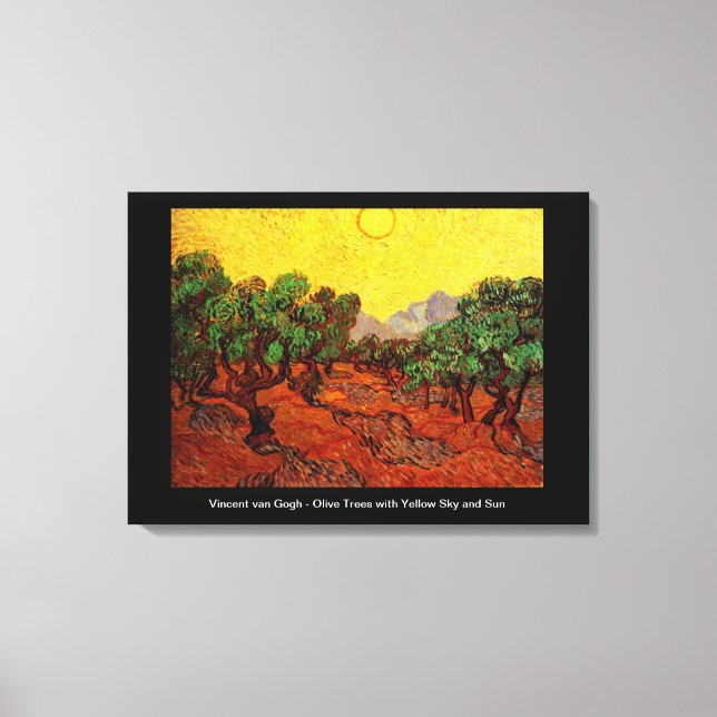 Impressão Em Tela Oliveiras com céu amarelo e sol, van Gogh (Frente)