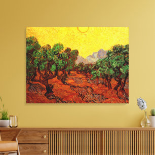 Impressão Em Tela Oliveiras de Van Gogh com Céu Amarelo e Sol
