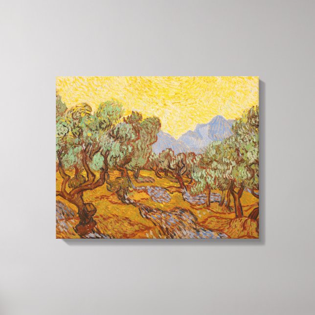 Impressão Em Tela Oliveiras de Van Gogh Sol Amarelo Céu (Frente)