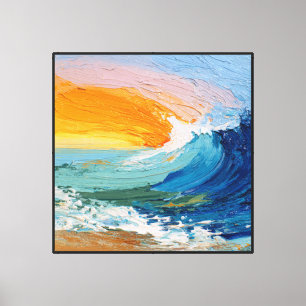 Impressão Em Tela Onda do Oceano ao Pôr do Sol com Céu Colorido Pare
