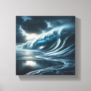 Impressão Em Tela Onda do Oceano Azul Escuro Majestoso - Tempestade 