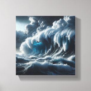 Impressão Em Tela Onda do Oceano Azul Escuro Majestoso - Tempestuoso