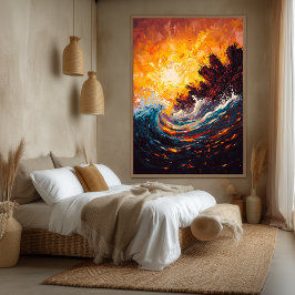 Impressão Em Tela Onda Oceânica Ígnea Arte Expressionista Contemporâ