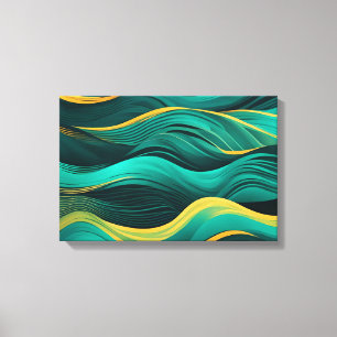 Impressão Em Tela Ondas Abstratas Em Uma Curva De Azul-Verde E Amare