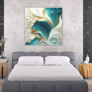 Impressão Em Tela Ondas abstrato opulentas de marfim, Douradas e lac