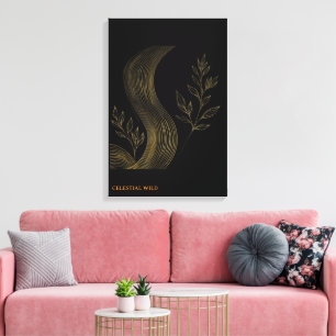 Impressão Em Tela Ondas Botânicas Douradas em Tela de Arte Fina