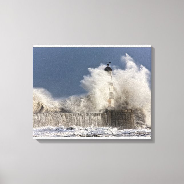Impressão Em Tela Ondas Caindo Contra Um Farol (Frente)