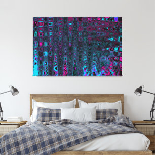 Impressão Em Tela Ondas de Abstrato preto e magenta aqua retrô