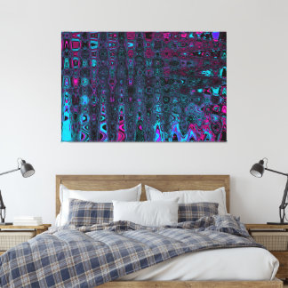 Impressão Em Tela Ondas de Abstrato preto e magenta aqua retrô