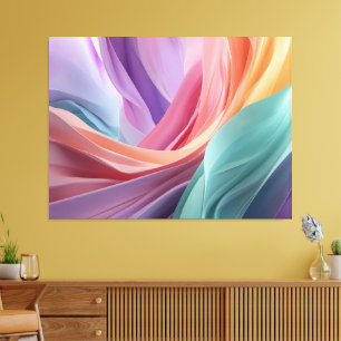 Impressão Em Tela Ondas de Tecido Pastel Abstrato