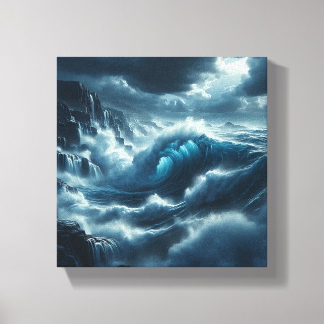 Impressão Em Tela Ondas de Tempestade Majestosa Oceano Dramático Lit (Frente)