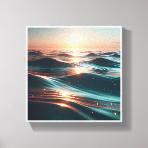 Impressão Em Tela Ondas do Oceano ao Pôr do Sol de Luxo - Ondulações