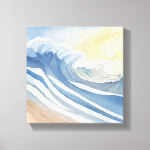 Impressão Em Tela Ondas do Oceano   Aquarela Azul