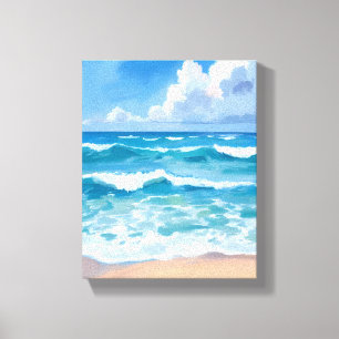 Impressão Em Tela Ondas do Oceano Azul Aquarela do Mar da Praia
