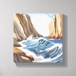 Impressão Em Tela Ondas do Oceano Batendo | Aquarela de Praia Costei