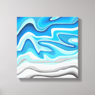 Impressão Em Tela Ondas do Oceano   Pintura Abstrata Azul
