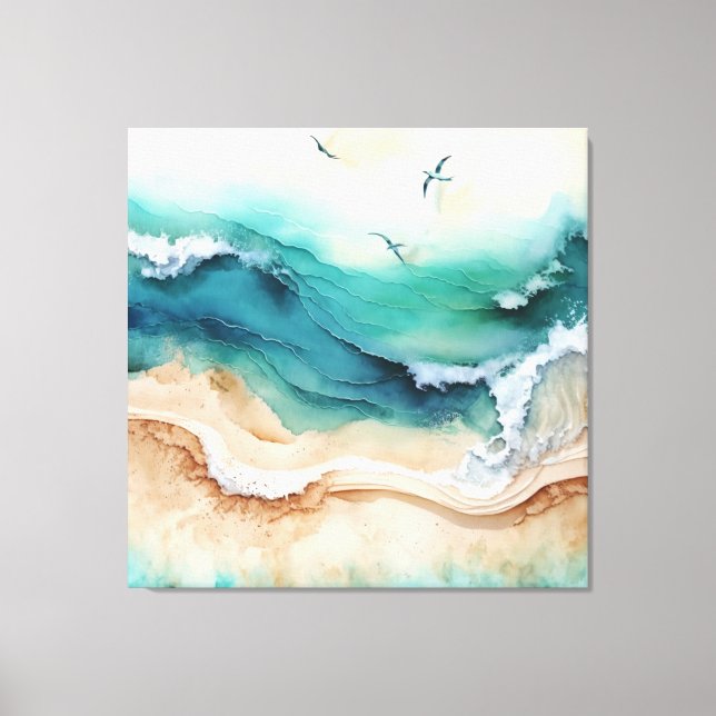 Impressão Em Tela Ondas do Oceano Piscando em Curso (Frente)