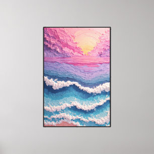 Impressão Em Tela Ondas do Oceano Rosa e Amarelo – Arte Abstrata par