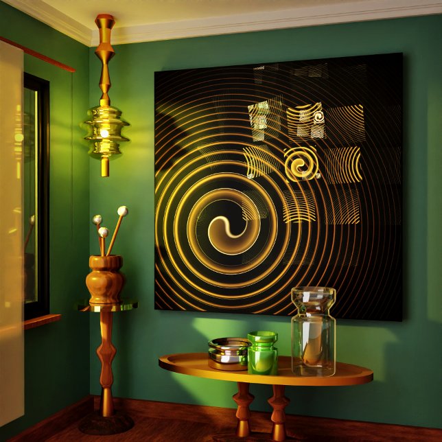 Impressão Em Tela Ondas Douradas Hipnóticas Arte Abstrata Moderna (Hypnosis Abstract Art Wrapped Canvas Print)