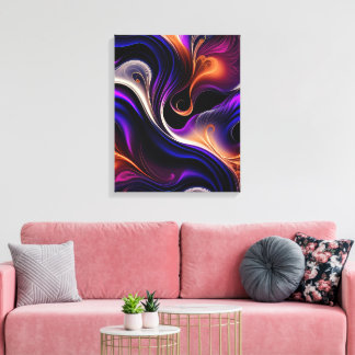 Impressão Em Tela Ondas Ígneas - Roxo, Laranja, Dourado Abstrato em
