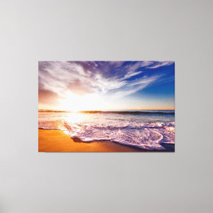 Impressão Em Tela Ondas Lindas em uma Praia Arenosa e Pôr do Sol