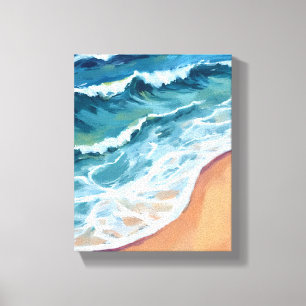 Impressão Em Tela Ondas Oceânicas Azul Aquarela Costeira