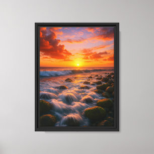 Impressão Em Tela Ondas Sunset Sobre Shore Rocky