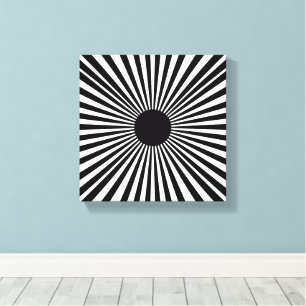 Impressão Em Tela Op Art Sunburst - Poster de Abstrato branco e pret