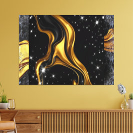 Impressão Em Tela Opulent Swirl Liquid Gold Black Monochrome Designe