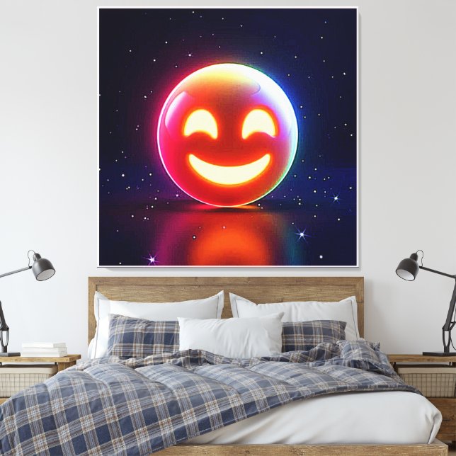 Impressão Em Tela Orb Emoji Feliz e Brilhante (Insitu(Quarto))