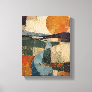 Impressão Em Tela Órbita Ocre sobre Campos Remendados Abstrato Têx