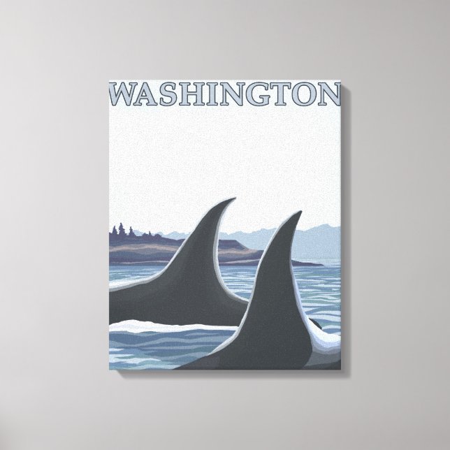 Impressão Em Tela Orca Whales #1 - Lopez, Washington (Frente)