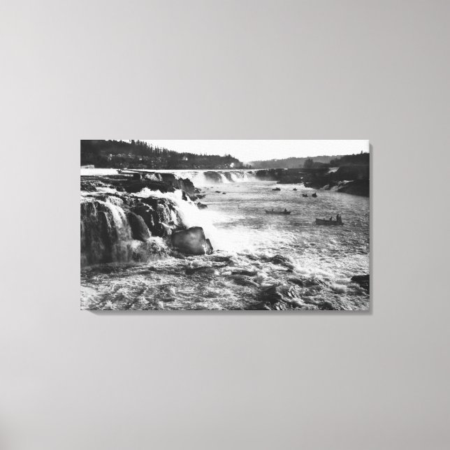 Impressão Em Tela Oregon City, OU Salmão Pescarando em Willamette (Frente)