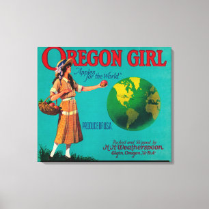 Impressão Em Tela Oregon Girl Apple Crate LabelElgin, OU