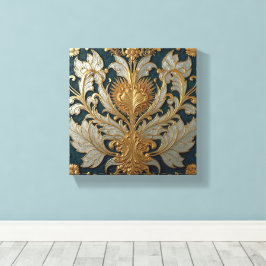 Impressão Em Tela Ornamento Floral de Ouro e Prata
