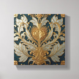 Impressão Em Tela Ornamento Floral de Ouro e Prata