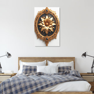 Impressão Em Tela Ornate Gold Frame With Large Metallic Flower Medal