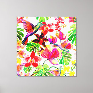 Impressão Em Tela Orquídea De Flores Tropicais E Aves De Engorda