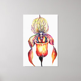 Impressão Em Tela Orquídea de Paphiopedilum aquarela em cores vivas